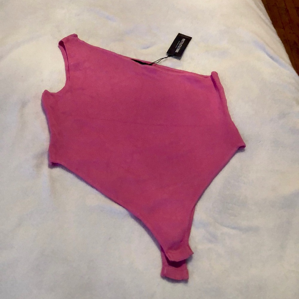 PRETTY LITTLE THINGS WOMEN ONE SHOULDER PINK BODYSUIT SZ  XL